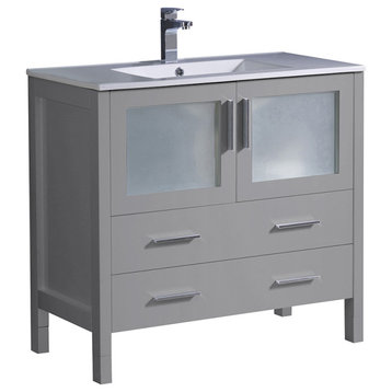 Torino Modern Bathroom Cabinet With Integrated Sink, Gray, 36"