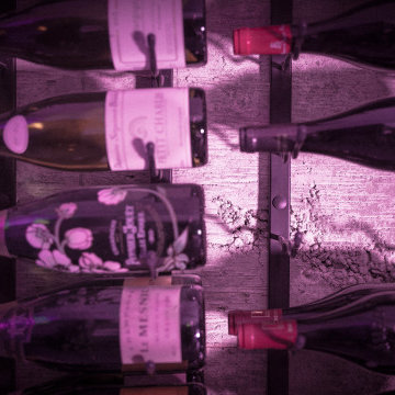 Modern Wine Room featuring Wine Racks on Exposed Concrete Walls