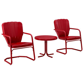 Pemberly Row 3-Piece Round Metal Patio Conversation Set in Bright Red Gloss