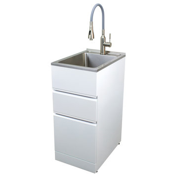 Transolid 15.5"x22.4" Metal Laundry/Utility Sink and Cabinet, Gloss White