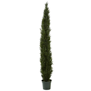 8' Mini Cedar Pine Tree With 4249 Tips In 12" Pot, 2 Tone Green
