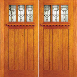 Mission Style, Mahogany Prehung Double Door and Two Full Sidelites - Front Doors