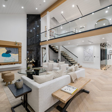 Herringbone wood floors in Living Room