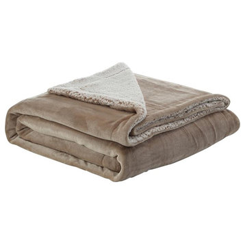 Posh Pascal 60"x80" Reversible Flannel Heathered Sherpa Blanket in Taupe