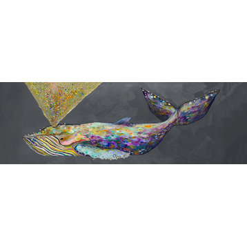 "Jeweled Whale Spray - Blue Fog" Canvas Wall Art by Eli Halpin, 54"x18"
