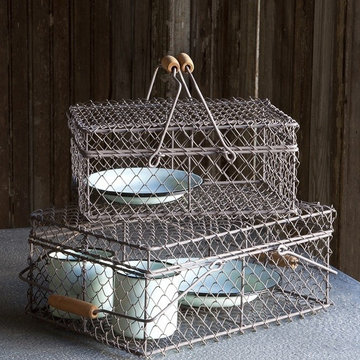 Wire Baskets with Lids, Set of 2