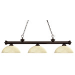 Z-Lite - Z-Lite 200-3BRZ-DGM14 Riviera 3 Light Billiard in Golden Mottle - Elegant and traditional best describes this beautiful three light fixture. Finished in oil rubbed bronze and paired with golden mottle glass shades, this three light fixture would be equally at home in the game room, or anywhere else in the house needing a touch of timeless charm. 72 inches of chain per side is included to ensure a perfect hanging height.