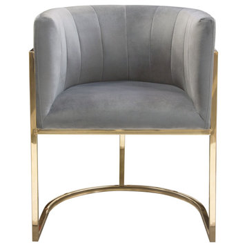 Pandora Dining Chair in Grey Velvet with Polished Gold Frame