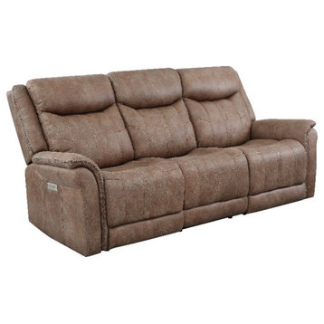 Morrison Camel Brown Polyester Faux Suede Leather Power Reclining Sofa