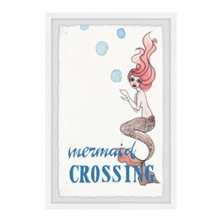 Marmont Hill Inc. - "Mermaid Crossing IV" Framed Painting Print, 24"x36" - Kids Wall Decor