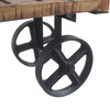 Golden Mango Wood Trolley Console With Shelves on Heavy Iron Wheels