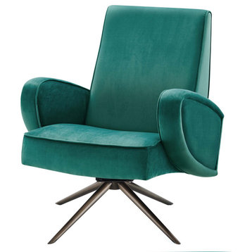 Armchair Swivel Accent Chair, Teal Blue, Velvet, Modern, Lounge Hospitality