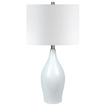 Bella 28.25 Tall Porcelain Table Lamp with Fabric Shade in White/White