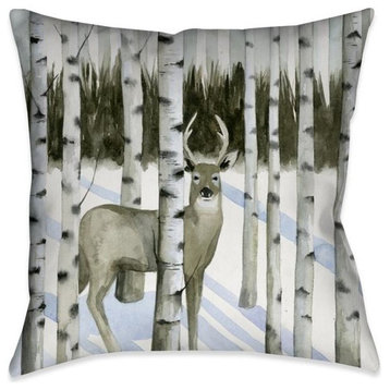 Deer in Snowfall I Outdoor Decorative Pillow, 18"x18"