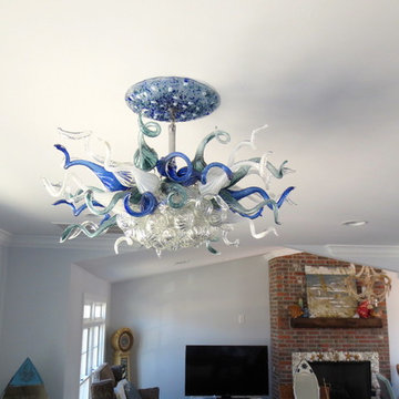 Blown Glass Chandelier - Art Glass Chandelier - Art Glass Lighting -Semi Flush