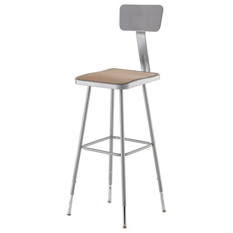 NPS 6300 Series 32-39" Metal Heavy Duty Stool with Backrest in Brown/Gray