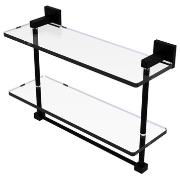 Montero 16" Two Tiered Glass Shelf with Integrated Towel Bar, Matte Black