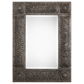 Rectangle Wall Mirror In Embossed Metal Finish