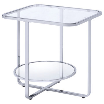 ACME Hollo End Table, Chrome and Glass