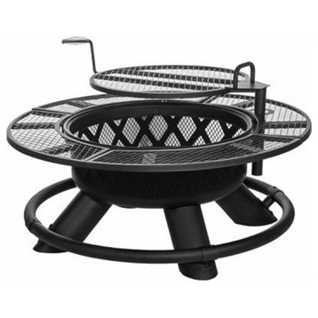 Shinerich Industrial SRFP96 Outdoor Metal Ranch Fire Pit With Grill, Black, 47"
