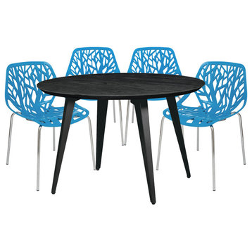 Leisuremod Ravenna 5-Piece Dining Set With 4 Stackable Chairs and Round Table, Blue