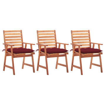 vidaXL Outdoor Dining Chairs, Set of 3, With Cushions Solid Acacia Wood