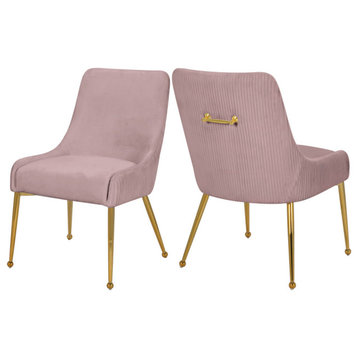 The Cue Dining Chair, Pink and Gold, Pleated Velvet (Set of 2)