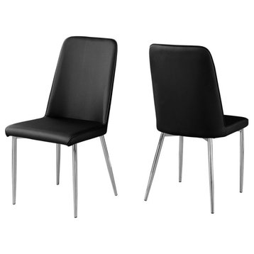 Dining Chair, Set Of 2, Side, Upholstered, Pu Leather Look, Metal, Black, Chrome