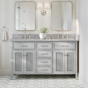 Ariel Kensington 61" Rectangle Sinks Bath Vanity, Grey, 0.75" Carrara Marble
