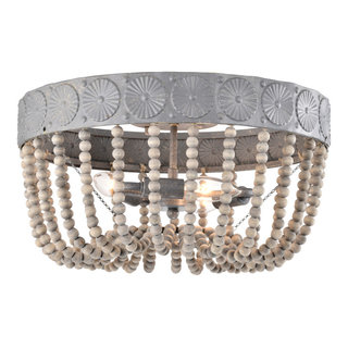 Poury 16" 3-Light Indoor Weathered Grey Finish Flush Mount - Farmhouse ...