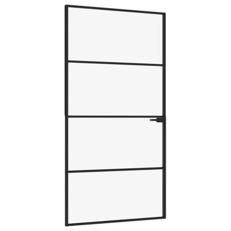 vidaXL Interior Door for Bathroom Bedroom Black Tempered Glass and Aluminum Slim