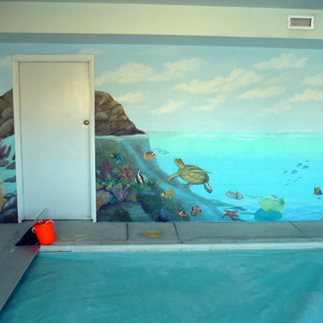 Ocaen themed indoor residential pool painted by ML Murals