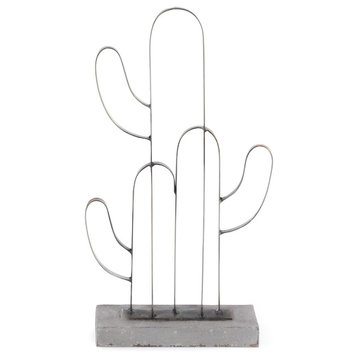 Eclectic Iron Cactus Outline Decorative Sculpture, 16"