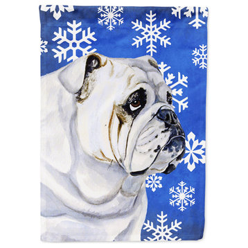Lh9274Chf Bulldog English Winter Snowflakes Holiday Flag Canvas