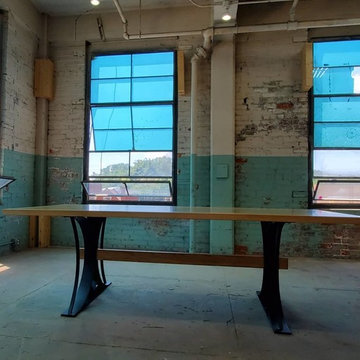 Reclaimed white oak table and custom metal base