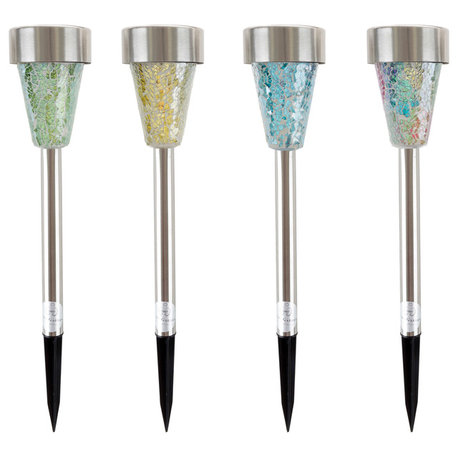 Pure Garden Solar Outdoor LED Light, Stainless Steel Mosaic Pillar