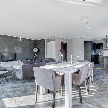 Aménagement d'un appartement / vue sur coin repas, salon et cuisine
