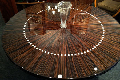 Custom round Ebony and Ivory inlay dining table