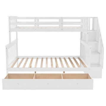 Gewnee Stairway Twin-Over-Full Bunk Bed with Drawer in White