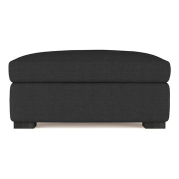 Crosby Box Weave Linen Ottoman, Black Jack