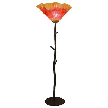 Wrought Iron South Fork Torchiere Floor Lamp With Glass Shade