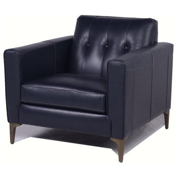 Maklaine 19" Mid-Century Leather Upholstered Tight Back Accent Chair in Navy