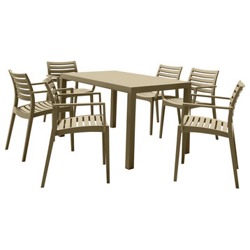 Artemis Resin Rectangle Dining Set With 6 Arm Chairs, Taupe