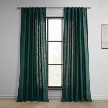 Deep Green Classic Faux Linen Curtain Single Panel, 50W x 96L