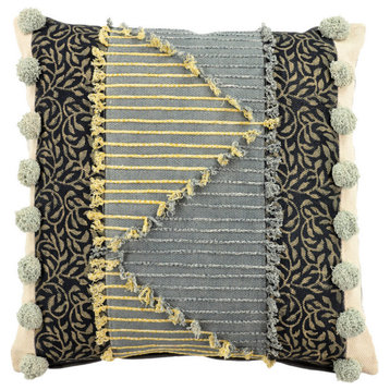 Square Gray and Gold Multi-Patterned Decorative Throw Pillow