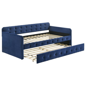 Furniture of America Harper Fabric Twin Daybed with Trundle in Navy