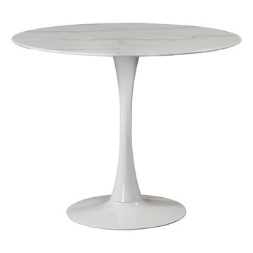 Tulip Faux Marble Top Dining Table, White Base, 36" Round Top, Dining Table