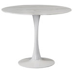 Meridian Furniture - Holly Faux Marble Top Dining Table, White Base, 36" Round Top - Add the Holly 36" dining table to your kitchen, den or office to enjoy its petite size and elegant lines. The tabletop is made of 10MM thick glass with a glamorous marble veneer. A shiny gold pedestal base adds to the appeal of this gorgeous piece, and lets it fit into smaller spaces comfortably. Choose from a wide array of available matching chair styles to complete your contemporary style decor.