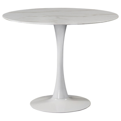 Tulip Faux Marble Top Dining Table, White Base, 36" Round Top, Dining Table