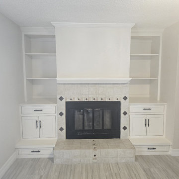 Custom Real Wood Built-In Shaker Fireplace Cabinetry and Mantel